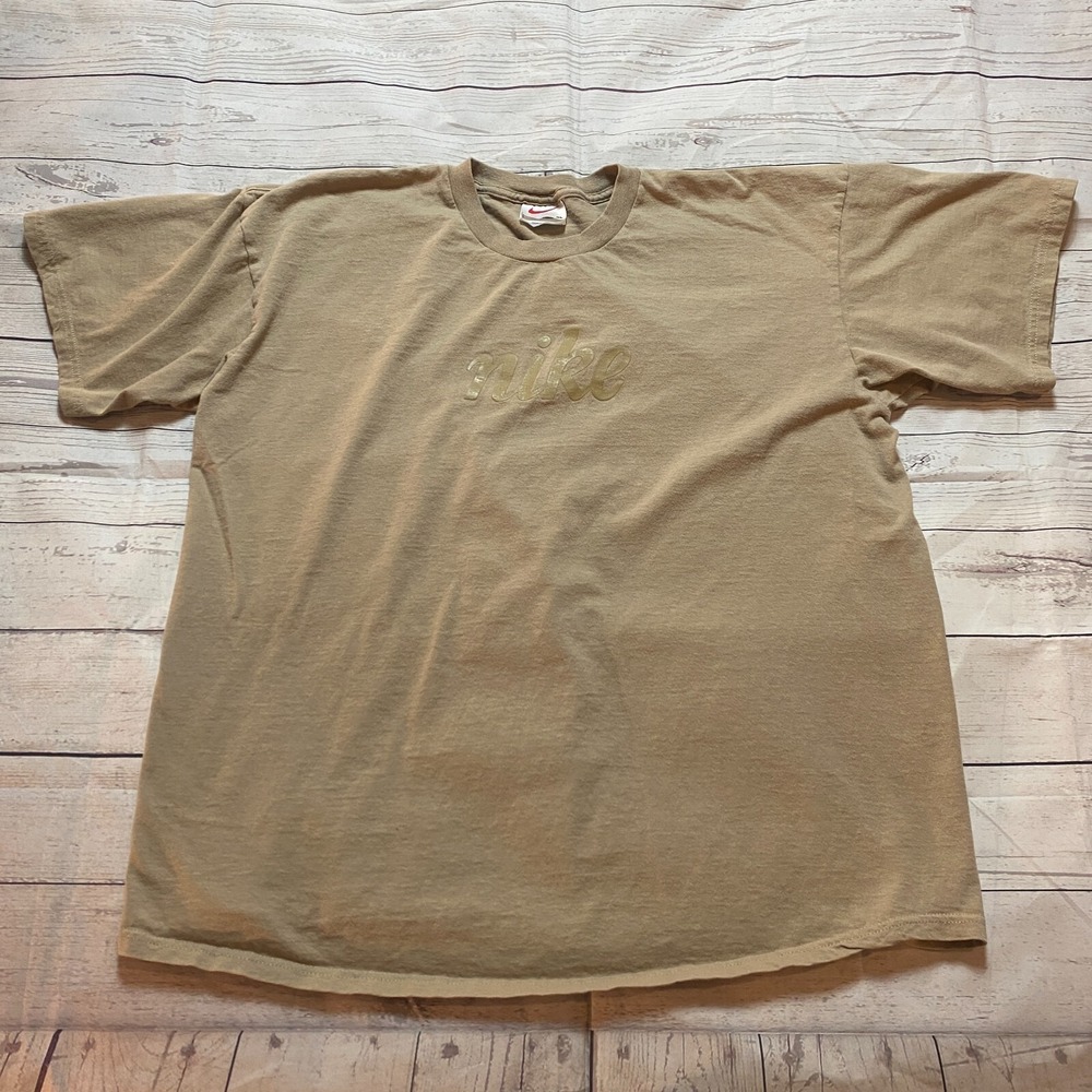 Vintage Nike Classic Spell Out Logo Graphic Box Cut Tan Men's Size XL